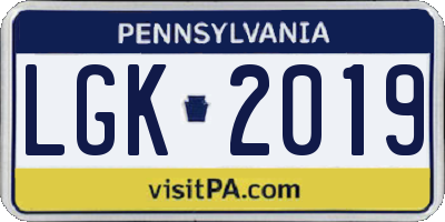 PA license plate LGK2019