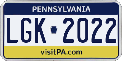 PA license plate LGK2022