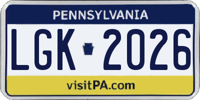 PA license plate LGK2026