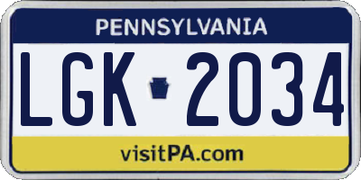 PA license plate LGK2034
