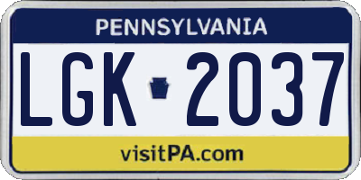 PA license plate LGK2037