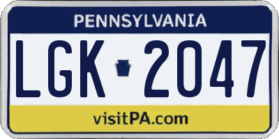 PA license plate LGK2047