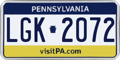 PA license plate LGK2072