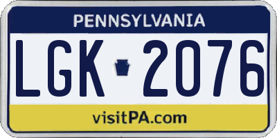 PA license plate LGK2076