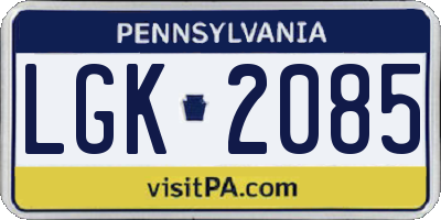 PA license plate LGK2085
