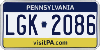 PA license plate LGK2086