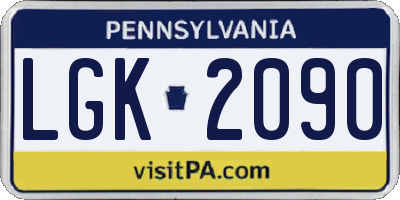 PA license plate LGK2090