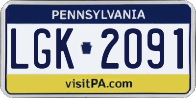 PA license plate LGK2091