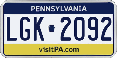 PA license plate LGK2092