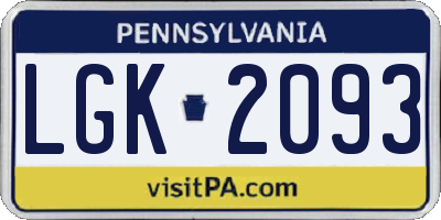 PA license plate LGK2093