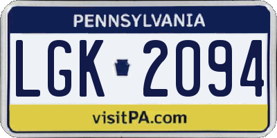 PA license plate LGK2094