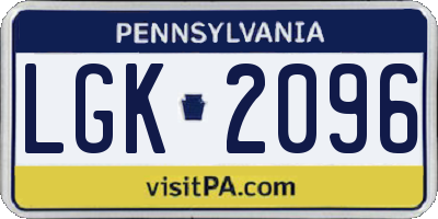 PA license plate LGK2096