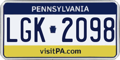 PA license plate LGK2098