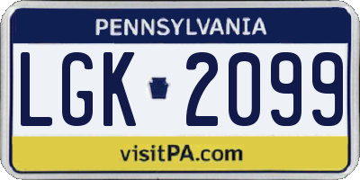 PA license plate LGK2099