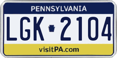 PA license plate LGK2104