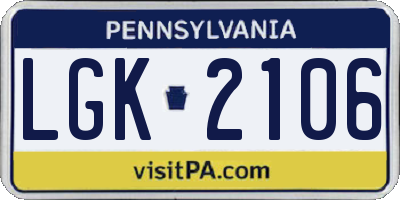 PA license plate LGK2106