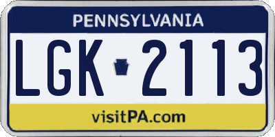 PA license plate LGK2113