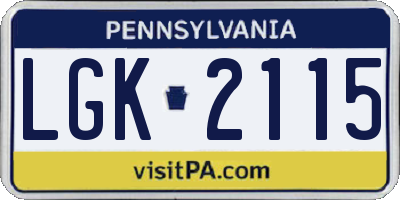 PA license plate LGK2115