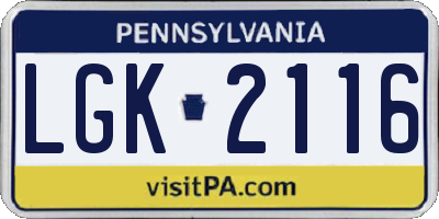 PA license plate LGK2116