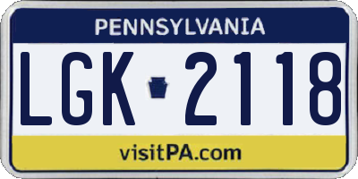 PA license plate LGK2118