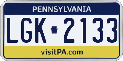 PA license plate LGK2133