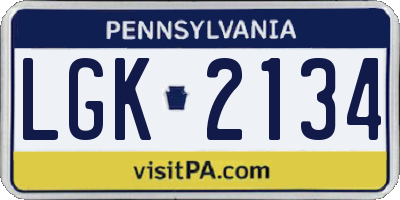 PA license plate LGK2134