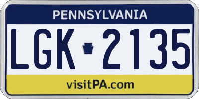 PA license plate LGK2135