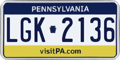 PA license plate LGK2136