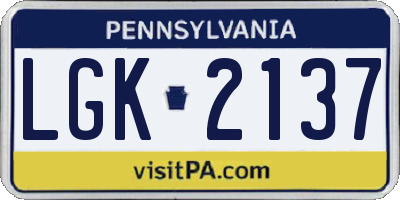 PA license plate LGK2137
