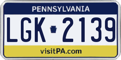 PA license plate LGK2139