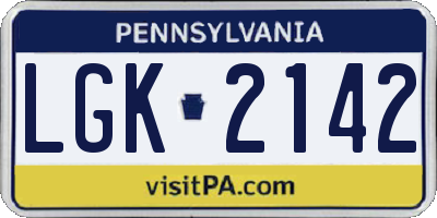 PA license plate LGK2142