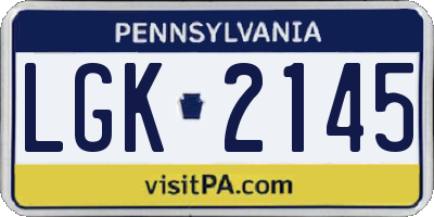 PA license plate LGK2145