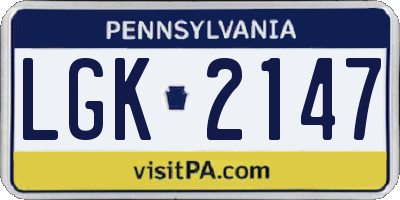 PA license plate LGK2147