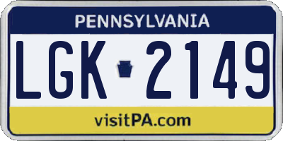 PA license plate LGK2149