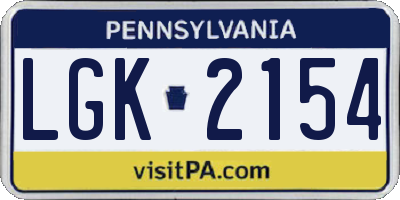 PA license plate LGK2154