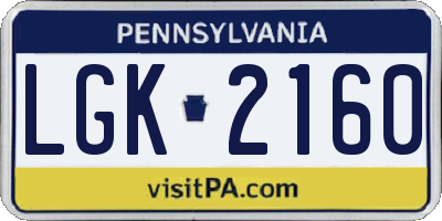 PA license plate LGK2160