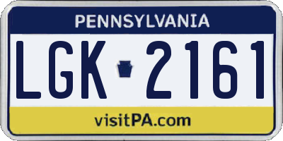 PA license plate LGK2161