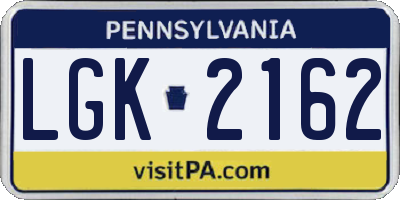 PA license plate LGK2162
