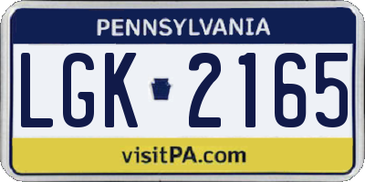 PA license plate LGK2165