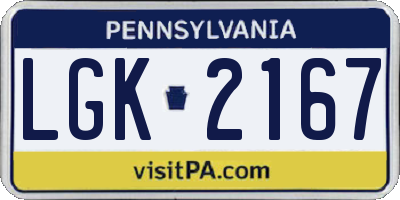 PA license plate LGK2167