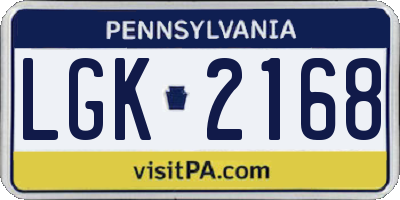 PA license plate LGK2168