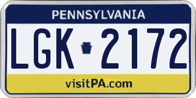 PA license plate LGK2172