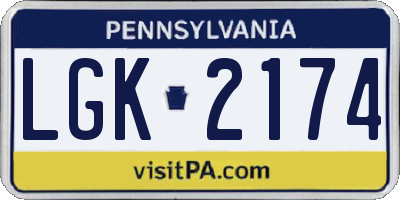 PA license plate LGK2174