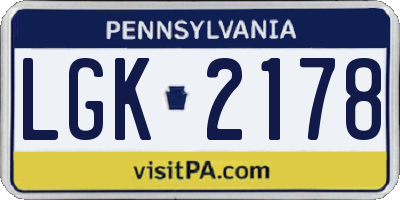 PA license plate LGK2178