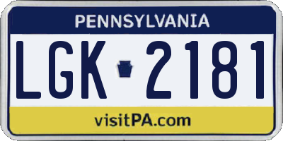 PA license plate LGK2181