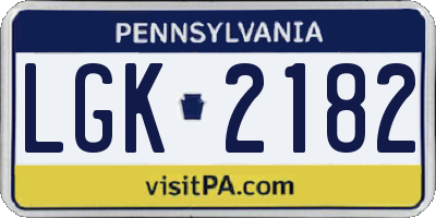 PA license plate LGK2182