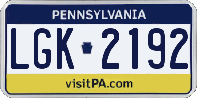 PA license plate LGK2192