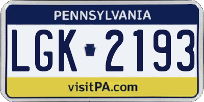 PA license plate LGK2193
