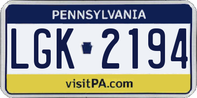 PA license plate LGK2194