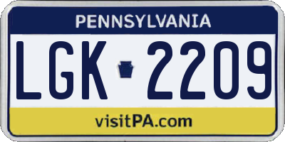 PA license plate LGK2209